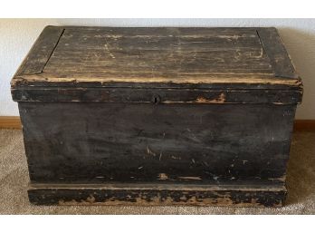 Antique Primitive Handmade Solid Wooden Trunk With Metal Key Hole And Handles