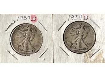 1934 And 1937 Liberty Walking Half Dollar Coins