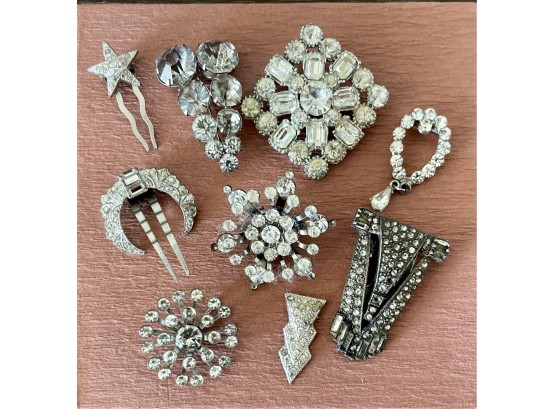 Art Nouveau Rhinestone Jewelry, Hair Clips, Sweater Clips, Button, Pins And Pendants