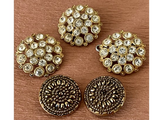 (5) Vintage Buttons (2) La Mode Gold Sparkle MCM & (3) Rhinestone And Gold