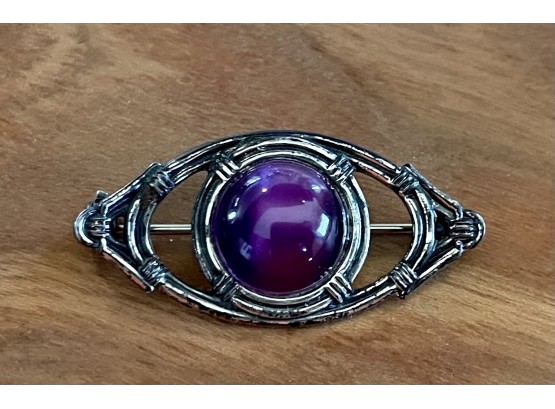 Antique Sterling Silver Purple Cat's Eye Moonstone Pin Pendant Brooch