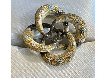 Antique Gold Tone And Enamel Art Nouveau Love Knot Pin Pendant