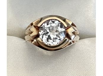 Antique 10K Gold Ring With Clear Goshenite Stone Size 9.25 Weighs 8.2 Grams