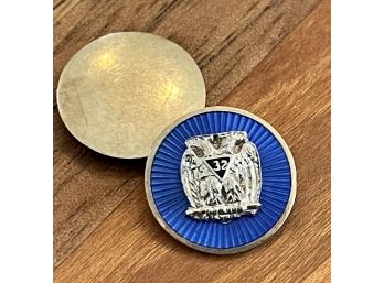 Antique Masonic 32' Degree Blue Guilloche Enamel 10K Gold Cuff Link 3.2 Grams