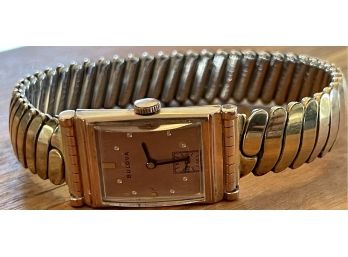 Vintage Art Deco Bulova Gents 14K Gold Filled Second Dial Watch 3149895 Flex-Let Band 1/20 10K GF Top