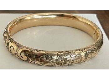 H&H Antique Art Nouveau Etched Gold Filled Bangle Bracelet  With Slide June 26, 1906