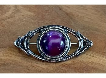 Antique Sterling Silver Purple Cat's Eye Moonstone Pin Pendant Brooch