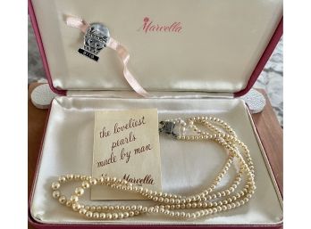 Marvella Sterling Clasp Simulated Pearls Double Strand In Original Box  (as Is)