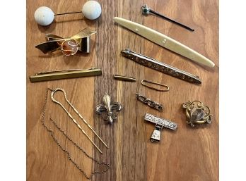 Antique Assorted Rolled Gold, Gold & Silver Tone Bar Pins, Pins, Two Prong Hair Pin, Lingerie Pins, Celluloid