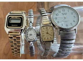 (4) Vintage Watches, (2) Timex, Delphi II Quartz, And Acqua Indiglio Water Resistant Men's Watch