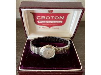 CROTON Nivada Grenchen Automatic Aquamatic Watch 25 Jewels, 10K GF Back W Kingsway Band In Original Box