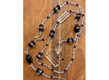 Art Deco Hand Knotted Black & Clear Bead Necklace For Repair