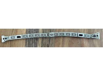 Vintage 1920s Art Deco Anne Louise Clip On Watch Band White Gold Filled 1/20 12K GF Black Faceted Stones
