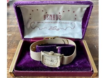 Vintage 1948 Benrus Manual Wind Mechanical Watch Shock Absorber 17 Jewels 28x25mm Original Box & Band