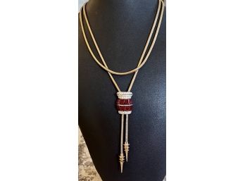 Gorgeous Red & Clear Rhinestone 1/20 12k GF Necklace & Pendant
