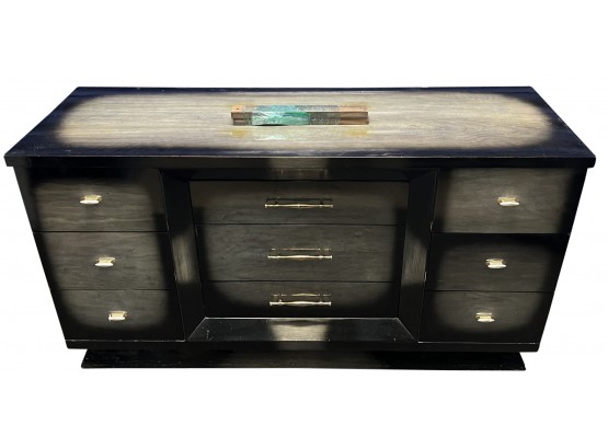 Vintage America Of Martinsville Black & Grey 9-drawer Dresser With Beveled Mirror