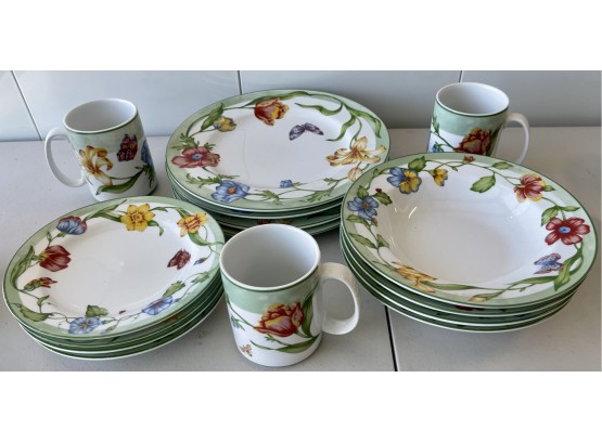 Coventry Fine Porcelain Secret Garden Dinnerware Set For (4) - Missing (1) Mug