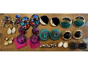 Vintage 80's Runway Colorful Enamel And Bead Earring Lot - Monet - Life Brights  And More