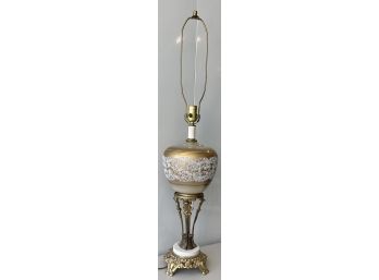 Mid Century Accurate Casting A4181 Metal & Satin Glass Lamp W Raised Enamel Design