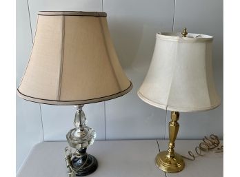 2 Vintage Lamps (1) Crystal And Silver Plate (1) Solid Brass Both Work