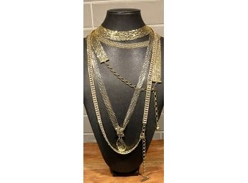 (2) Vintage Gold Mesh Lariat's Belts & (1) Rhinestone Necklace Belt Gold Tone
