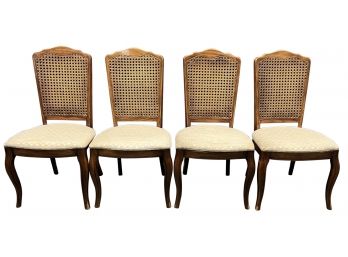 (4) Vintage Thomasville White Upholstered Side Chairs With Cane Backing (as Is)