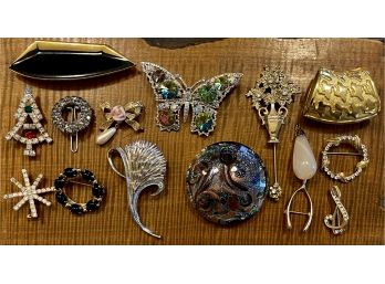 Vintage Pin Pendant Lot - Kremenz - Monet - Tarina By Tarantino - Holiday Rhinestone - Butterfly & More