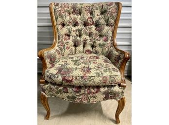 Mid Century Floral Tufted Wood Trim Arm Chair With Wood Feet (2 Of 2)