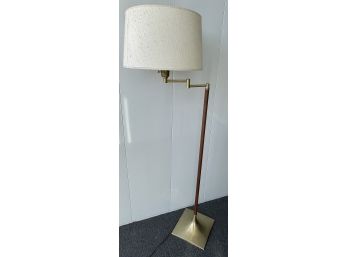 Solid Brass Base Mid Century Modern Teak Wood Standing Lamp Swing Arm Works