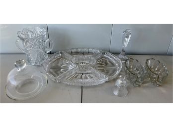 Vintage Crystal Lot - Lazy Susan, Clouche, Double Handled Celery Dish, Condiment Vase, And More