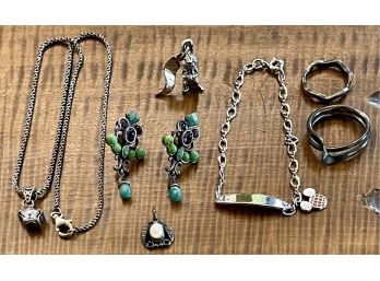 Sterling Silver Lot - Mickey Mouse Charm Bracelet - MOP Pendant - Necklace W Star - (2) Rings & More
