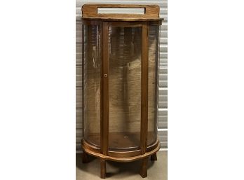Vintage Solid Oak Glass Front Curio Cabinet With Mirrored Top And Wood Shelves