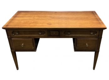 Bassett Furniture Industries Wood And Veneer Mid-century Modern 4-drawer Desk With Brass Pulls And Feet