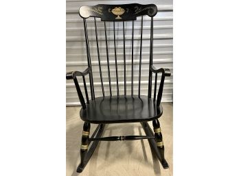 Colonial Style Black Painted Rocker With Gold Trim