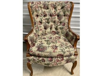Mid Century Floral Tufted Wood Trim Arm Chair With Wood Feet (1 Of 2)