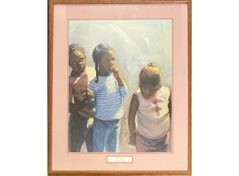 Original Joseph Holston ' 3 Girls ' Oil On Canvas In Custom Frame 1986