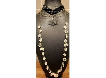 Suspicion Marcasite Sterling Silver Snow Flake Necklace - 10K Gold MOP Carved Animal Necklace And More