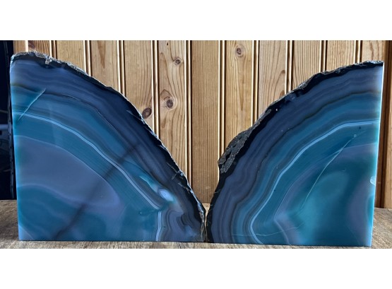 Pair Of Turquoise Blue Banded Agate Bookends