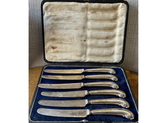 Lot Of Antique Sterling Silver Handled Knives With Case