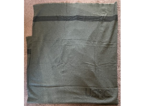 Vintage USMC Single Stripe 60 X 82 Inch Wool Blanket
