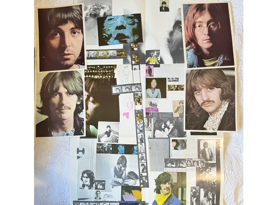 Vintage The Beatles Vinyl White Double Album With Poster And Portraits