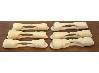 Set Of (6) Vintage Carved Bone Elephant Knife Holders