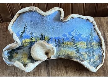 10 Inch Hand Painted Forest Landscape On Fungus Signed Duran 1979