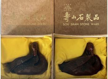 Pair Of Sou Shan Stone Ware Duck Dishes With Original Boxes
