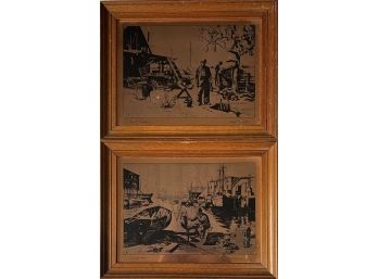 (2) Vintage Lionel Barrymore Copper Etchings In Frame