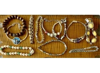 Vintage Lot Of Rhinestone, Tennis, Stone And Wood Bead Bracelets