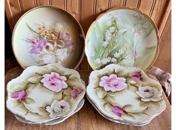 (4) Lefton China Hand Painted Rose Plates With Coronet Limoges And Royal Munich Bavaria