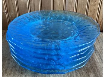 Sets Of (6) Electric Blue Morgan Town Crinkle Glass 8.5' Salad Plates