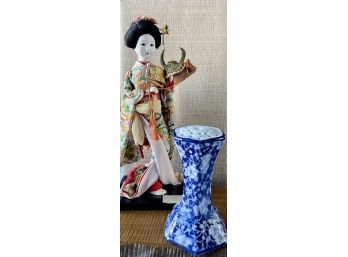 Yaogakihime Samurai Princess Doll With Blue And White Hat Pin Holder