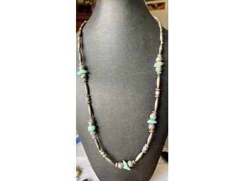 Vintage Old Pawn Sterling Silver And Turquoise Bead Necklace - 31 Grams Total